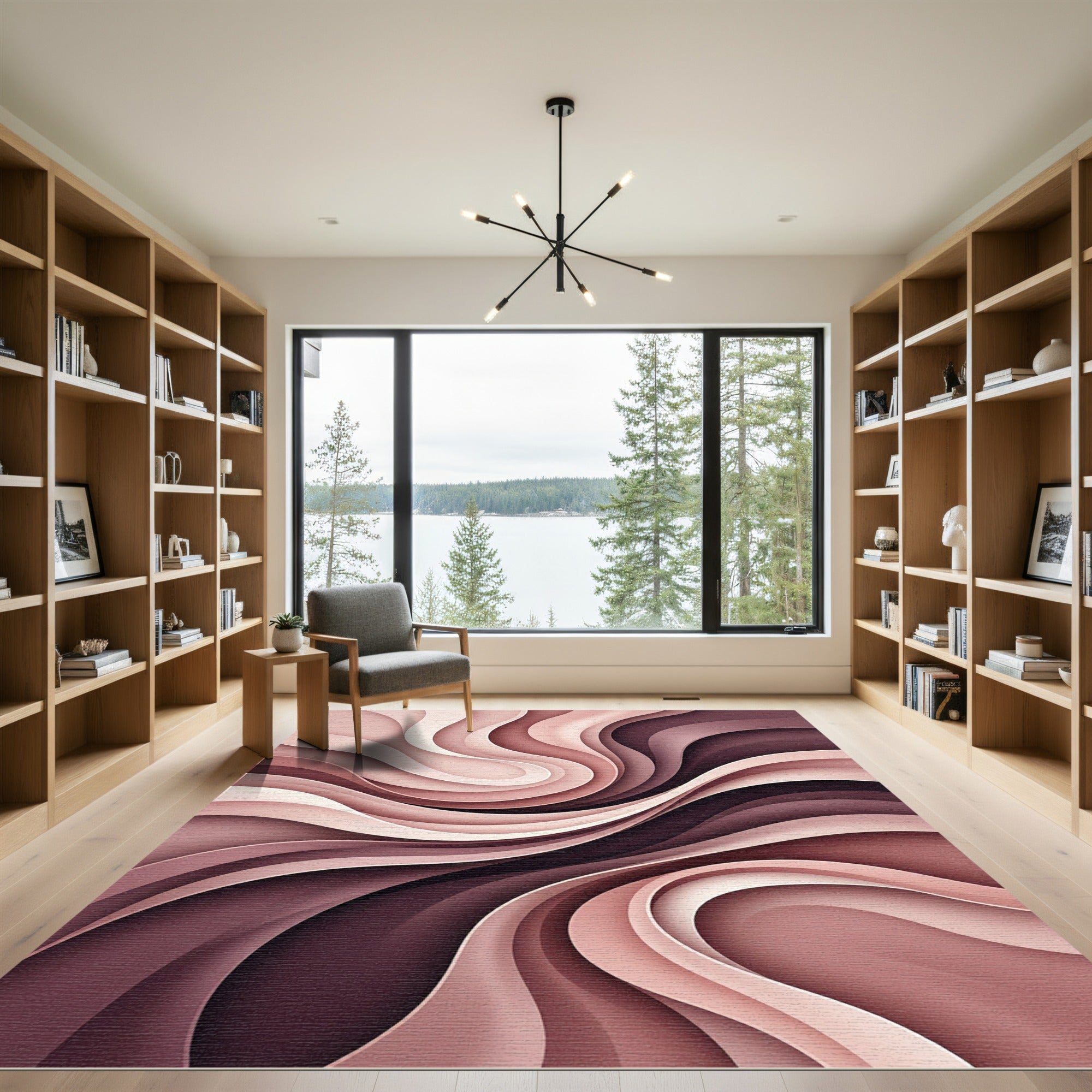 Modern Blush Abstract Wave Rug