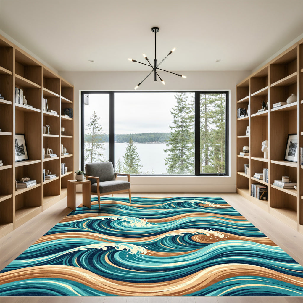 Deep Blue Teal Ocean Waves Rug