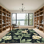 Cream Sweet Pea Botanical Black Rug