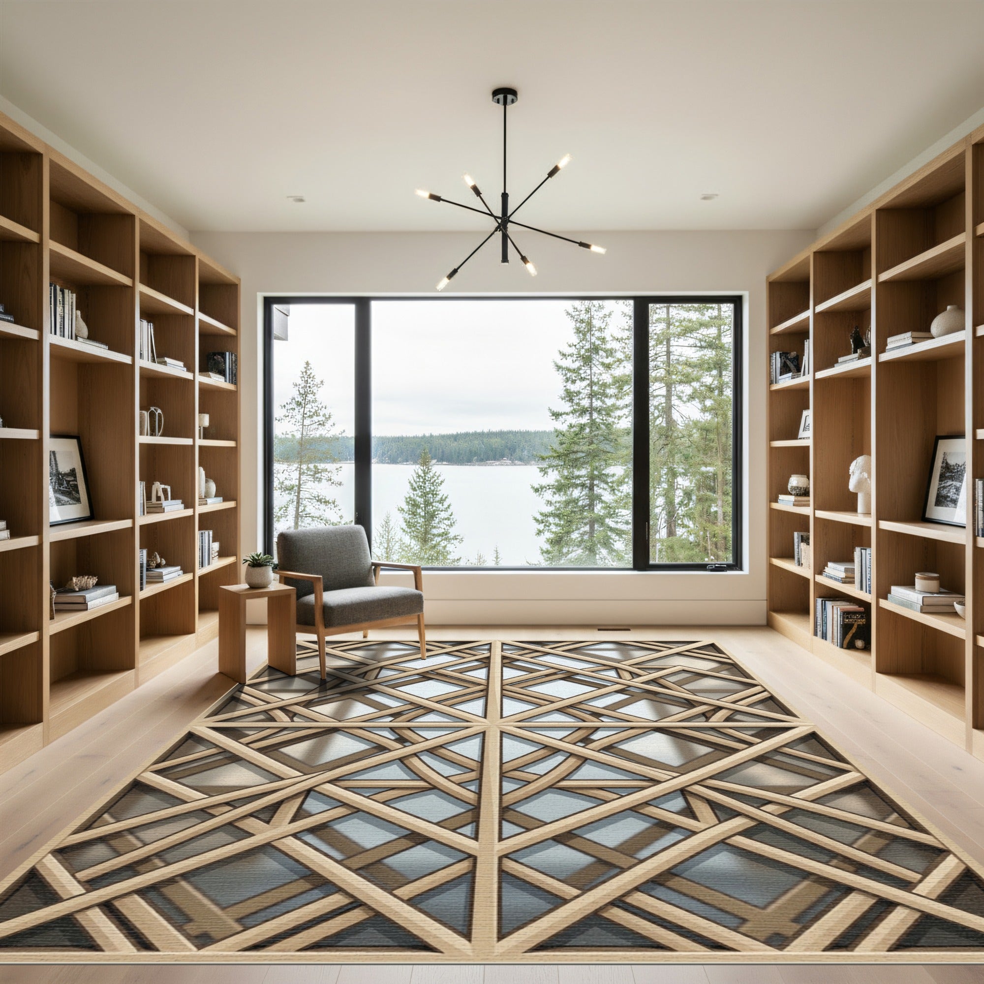 Geometric Bronze Lattice Interlocking Grid Rug