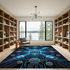 Electric Blue Cybernetic Circuit Grid Rug
