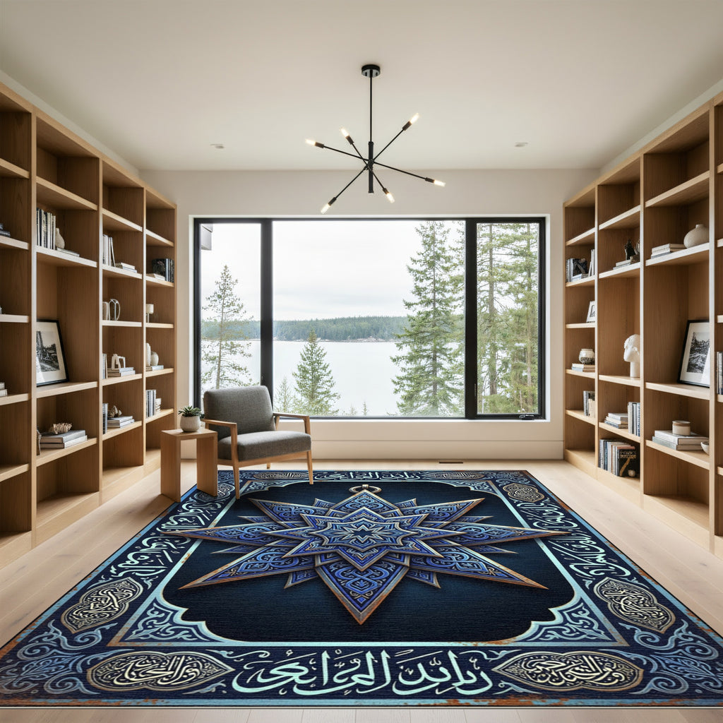 Azure Eight Pointed Geometric Star Rug