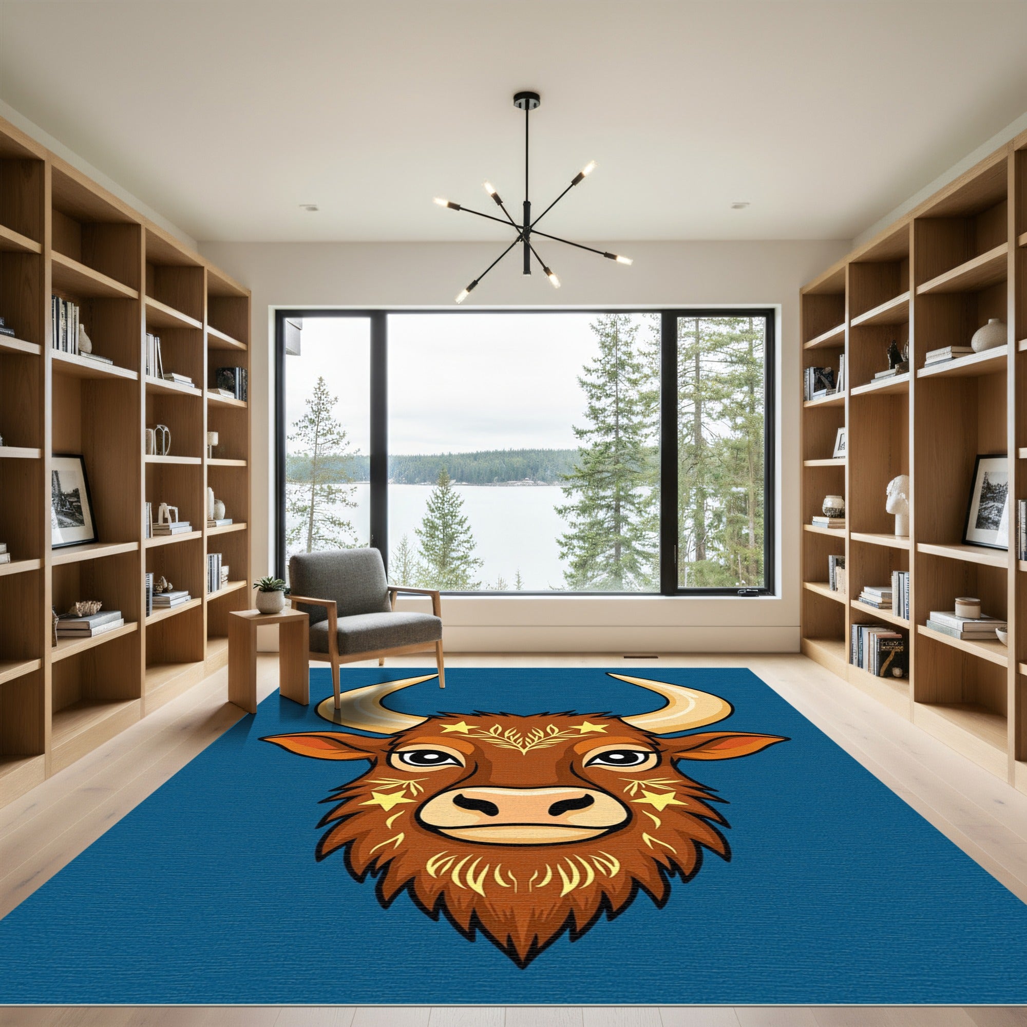 Majestic Brown Bull Stars Foliage Rug