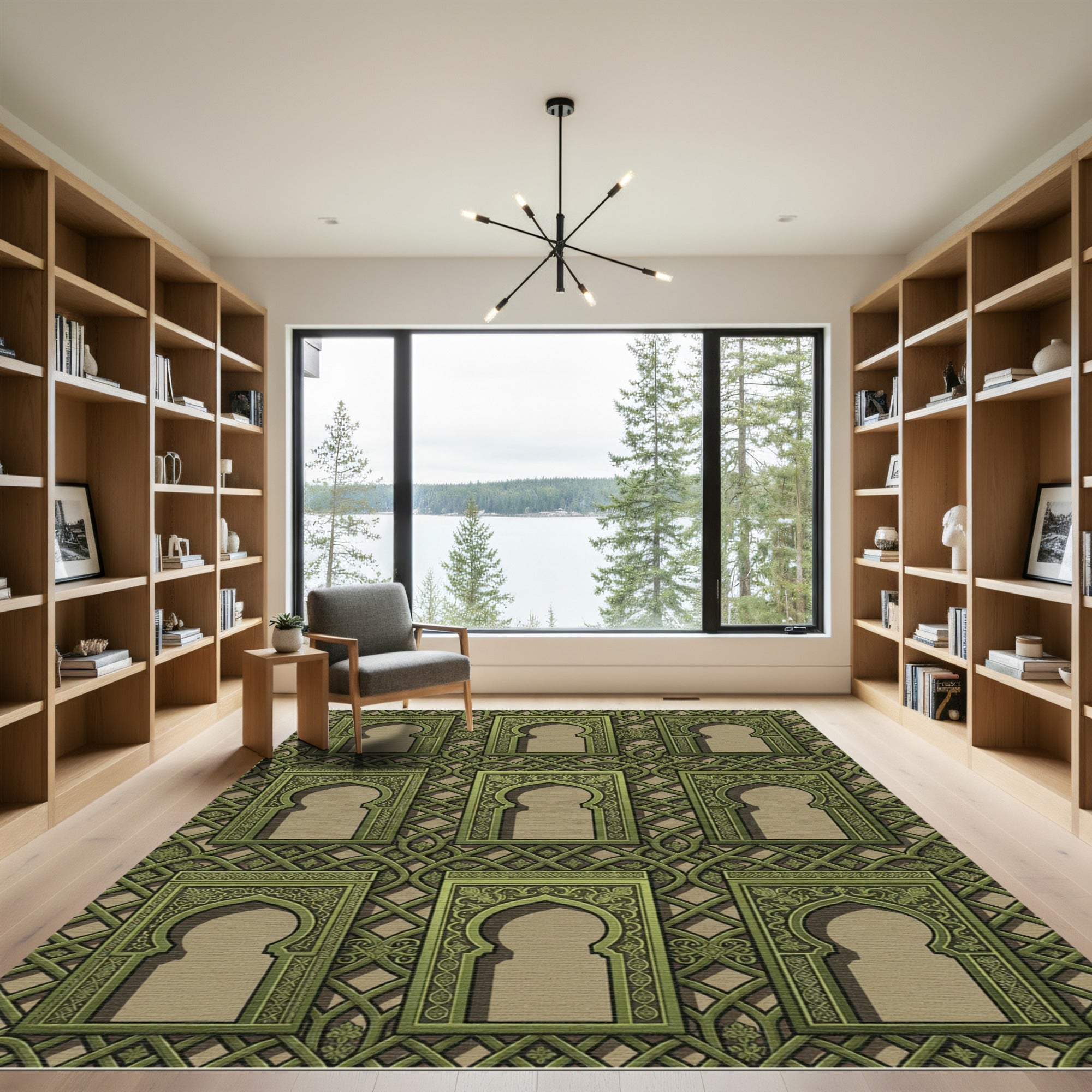 Ornate Green Arched Window Composition Rug