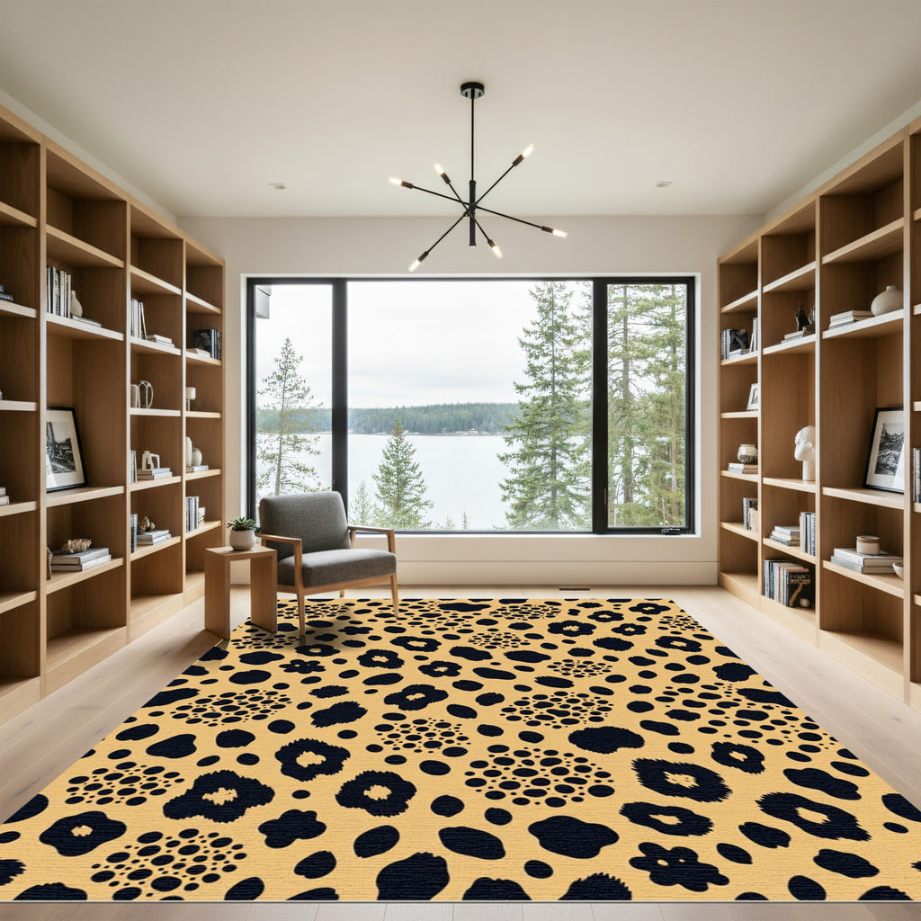 Modern Golden Black Leopard Animal Spotting Rug