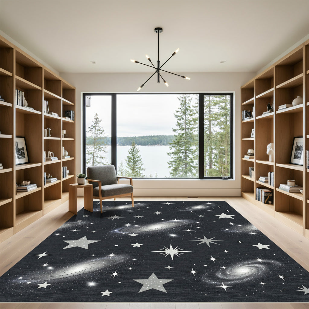 Cosmic Gray Spiral Galaxy Star Rug