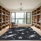 Cosmic Gray Spiral Galaxy Star Rug