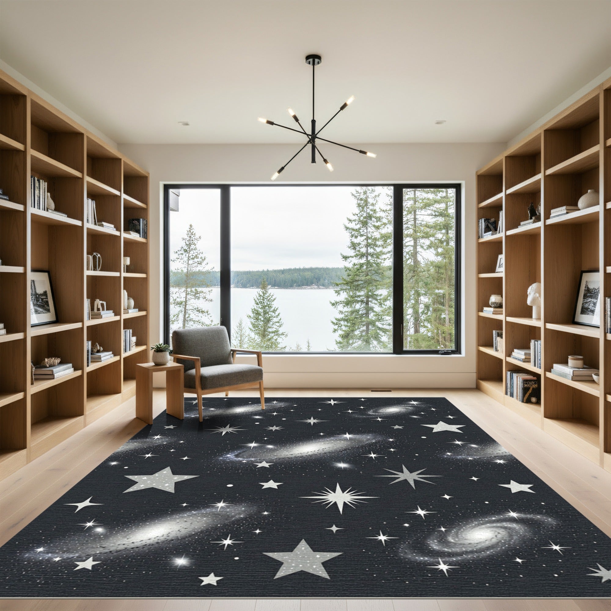 Cosmic Gray Spiral Galaxy Star Rug