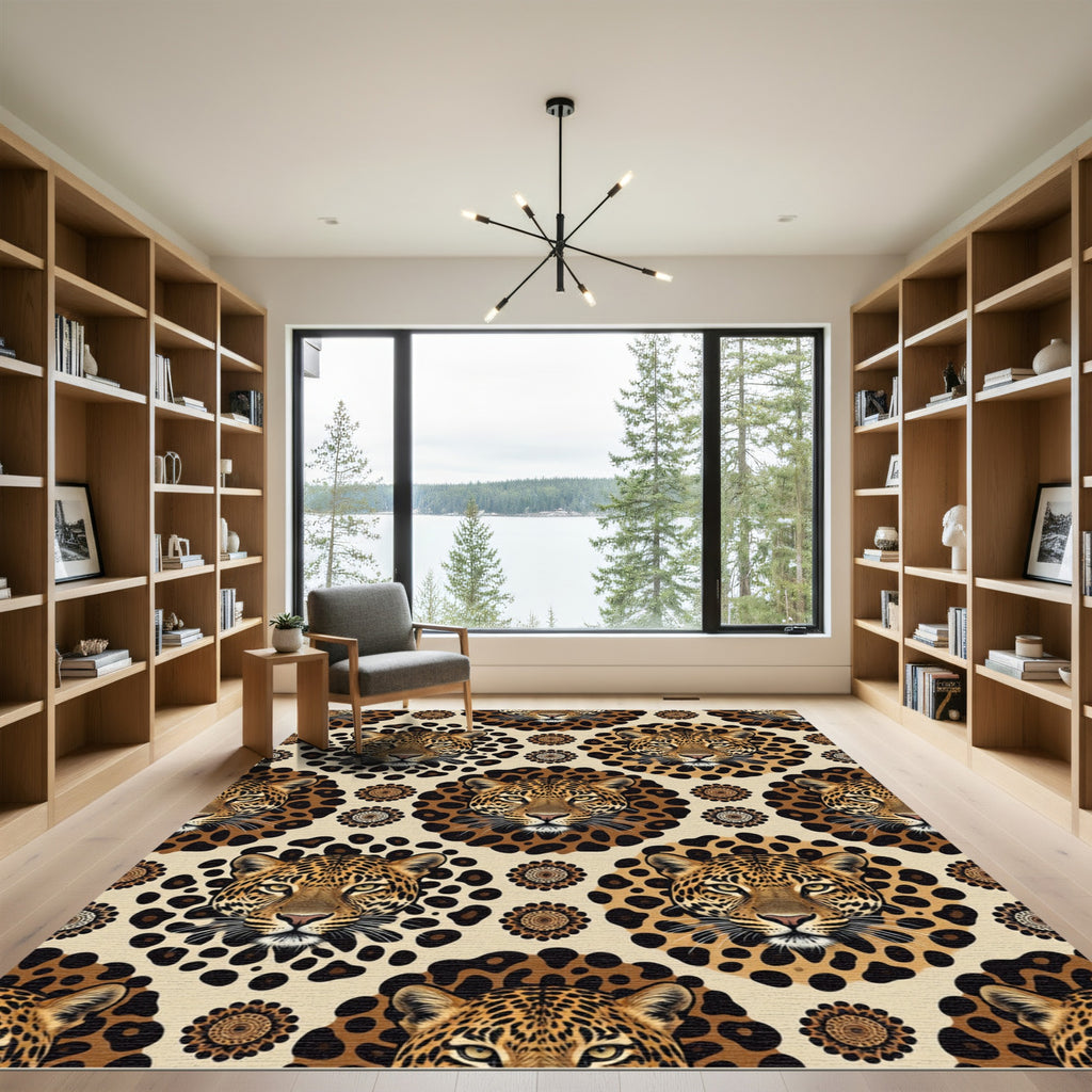 Bold Leopard Floral Roundel Tapestry Rug