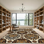 Bold Leopard Floral Roundel Tapestry Rug
