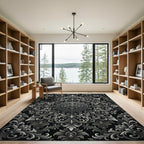 Elegant Monochrome Silver Baroque Medallion Rug