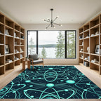 Aqua Atom Orbit Pattern Rug