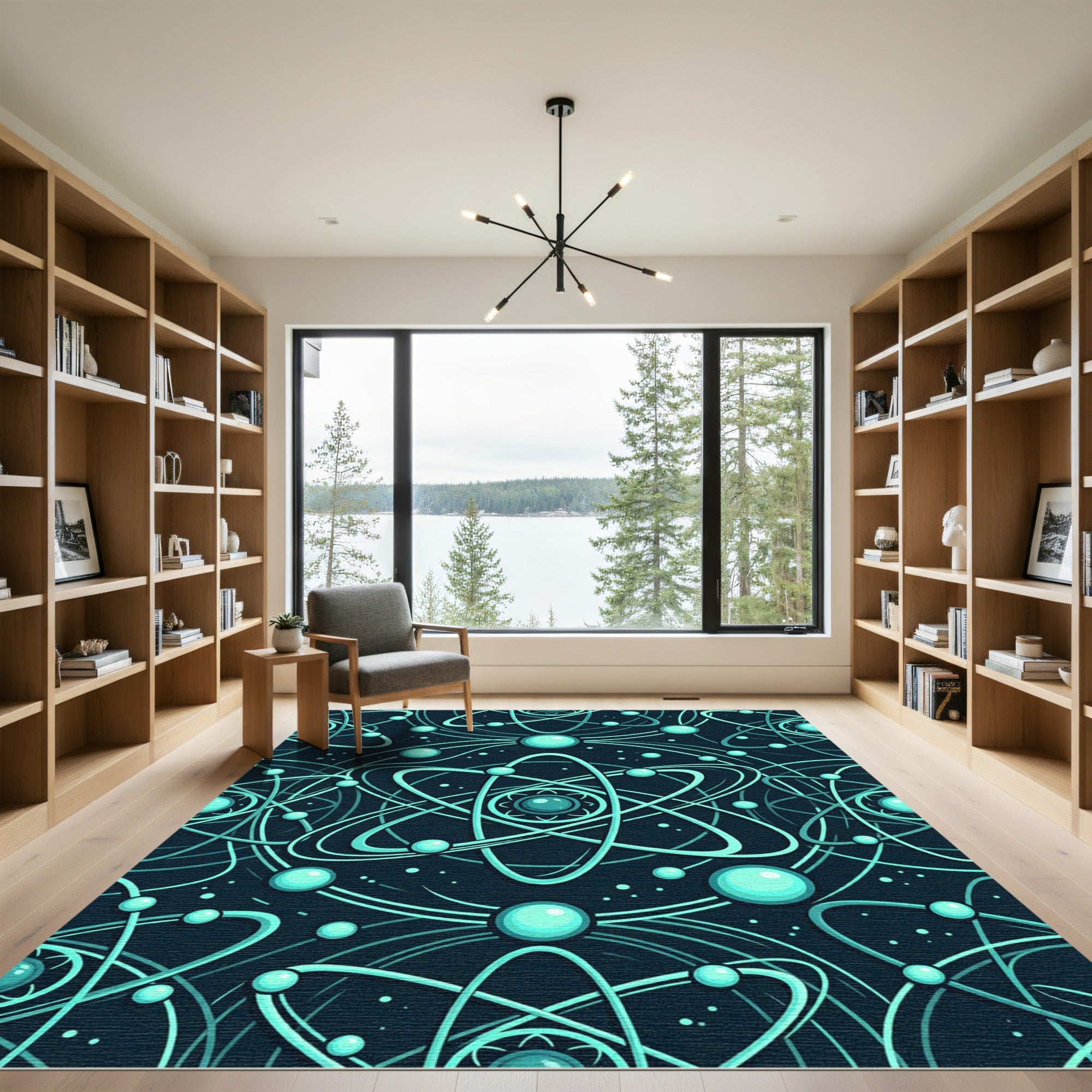 Aqua Atom Orbit Pattern Rug