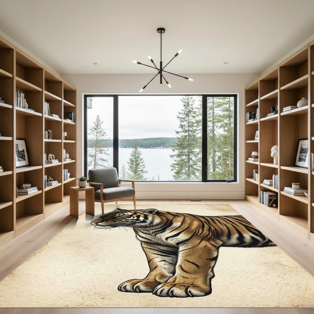 Majestic Feline Orange Striped Portrait Rug