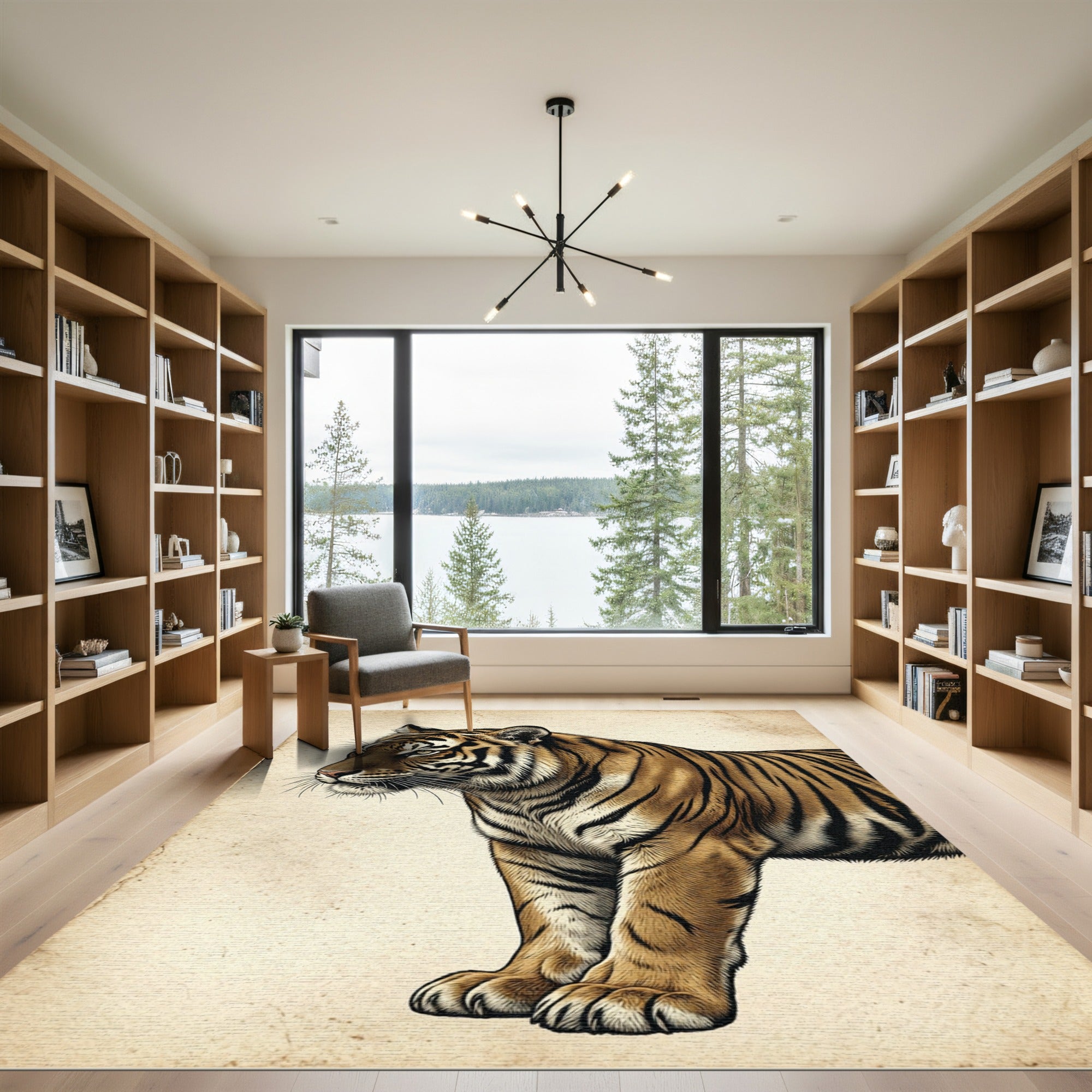Majestic Feline Orange Striped Portrait Rug