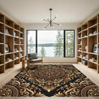 Elegant Gold Flourish Medallion Rug