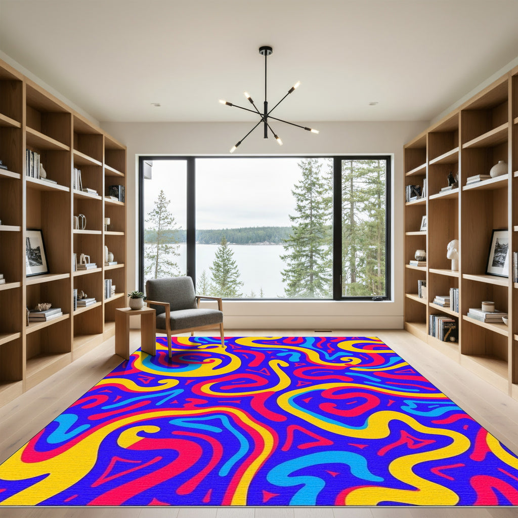 Vibrant Pink Yellow Blue Swirls Rug