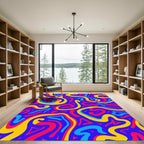 Vibrant Pink Yellow Blue Swirls Rug