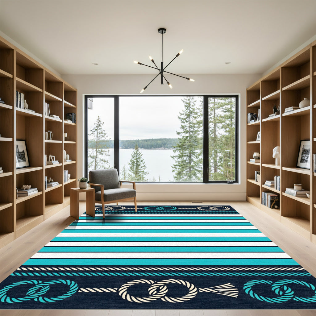 Nautical Rope Stripe Aqua Rug