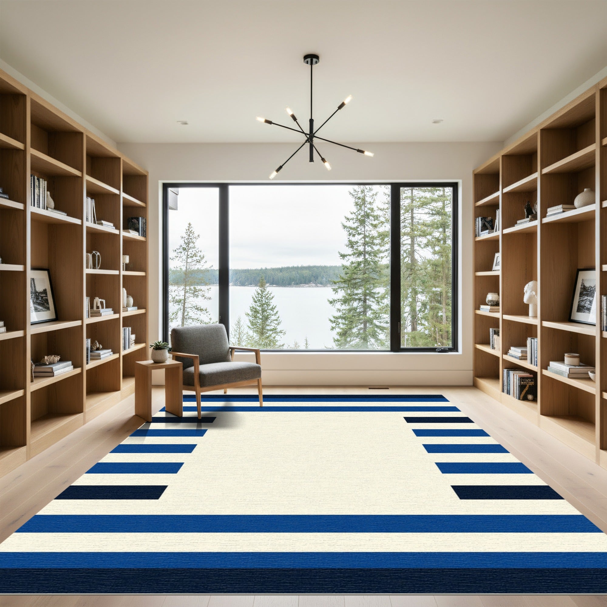 Modern Navy Cobalt Stripe Layout Rug