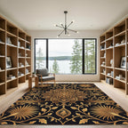 Elegant Gold Mandala Floral Foliage Rug