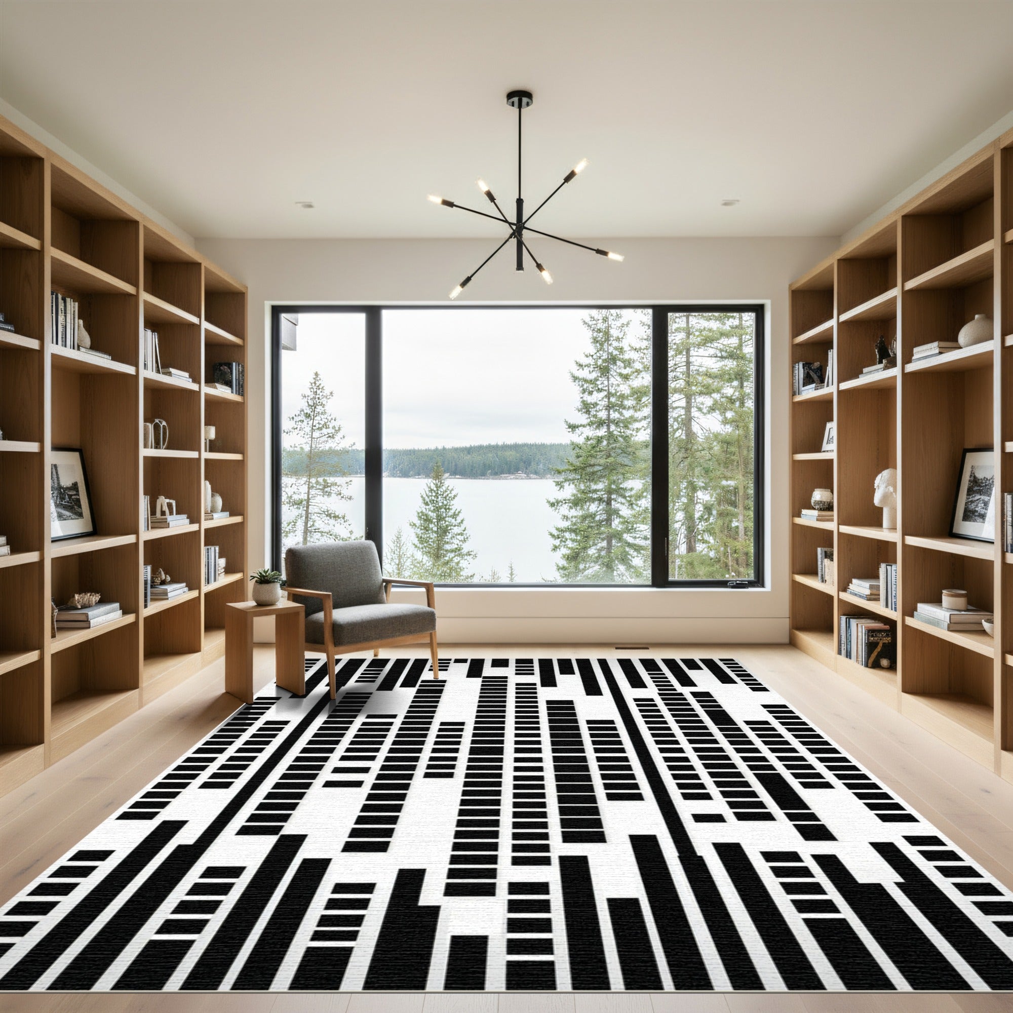 Abstract Black White Vertical Lines Rug
