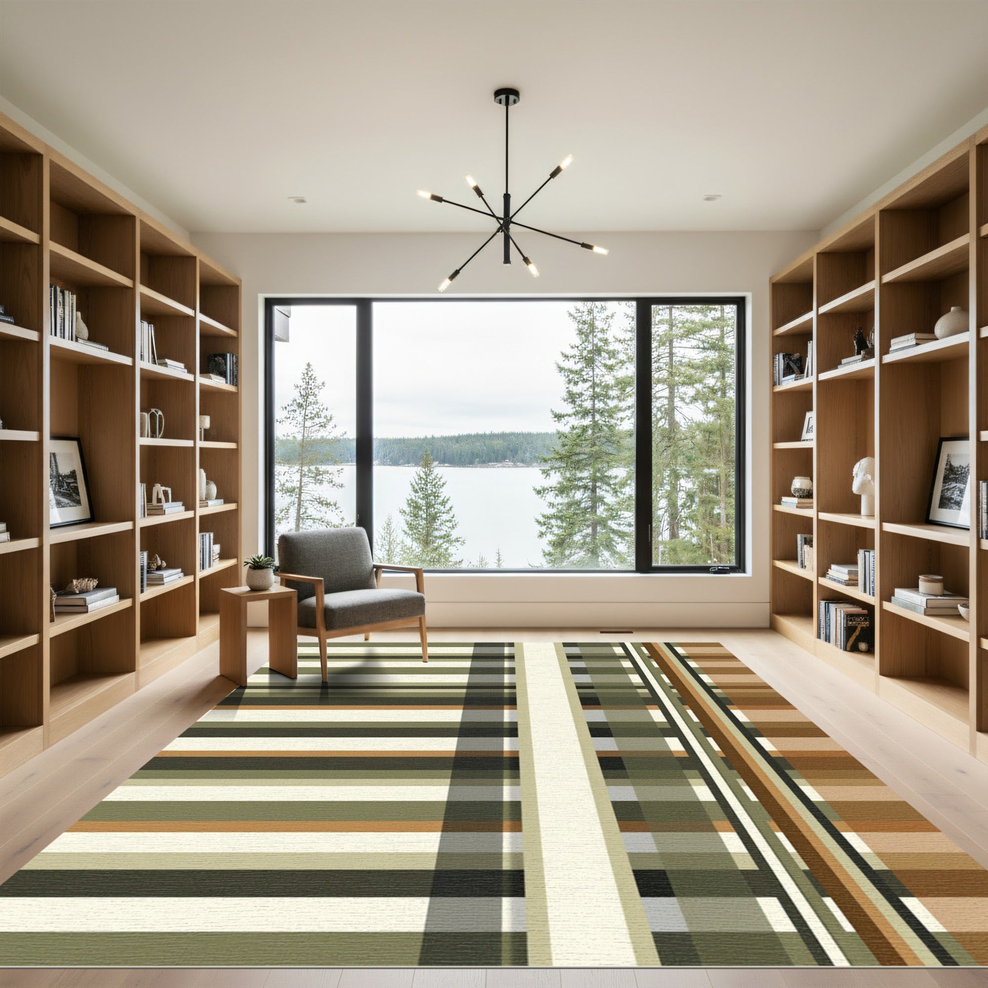 Modern Earthy Tone Linear Plaid Rug