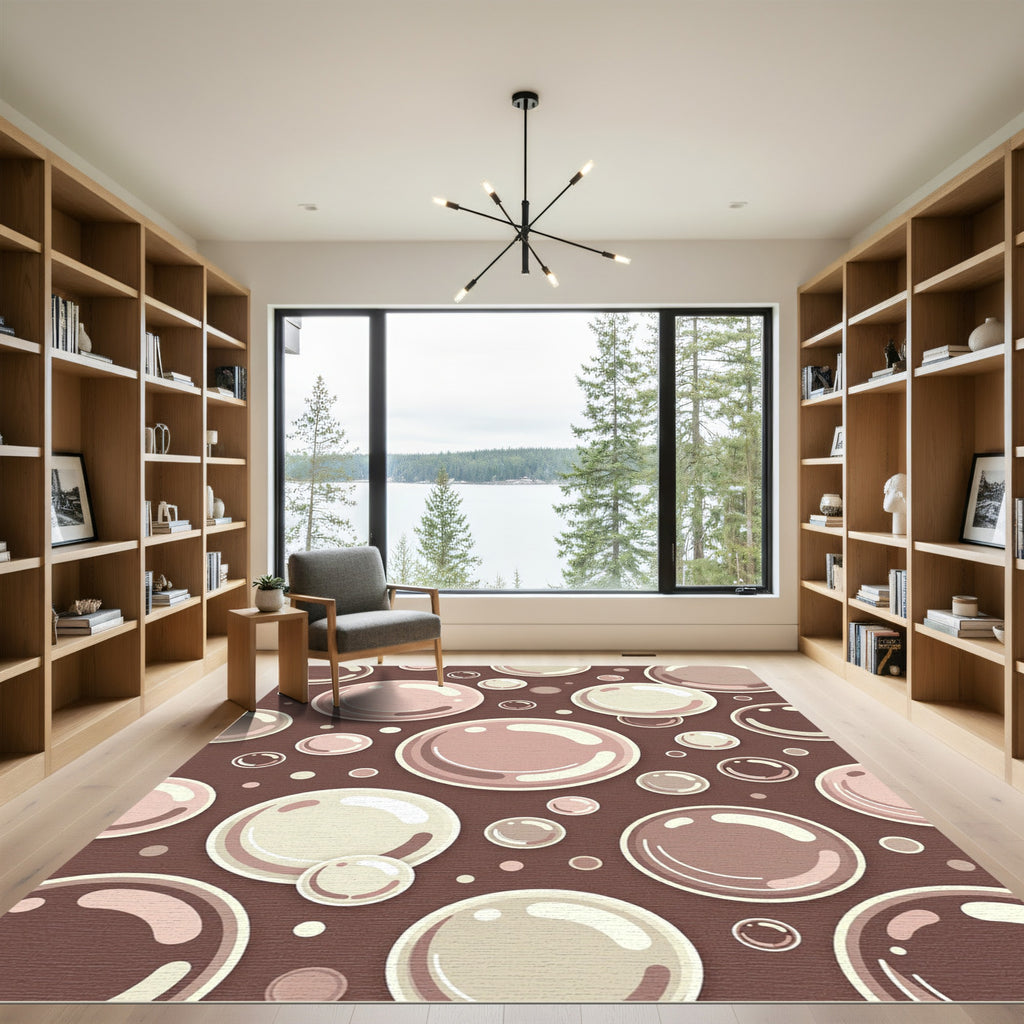 Abstract Brown Floating Bubbles Sphere Art Rug