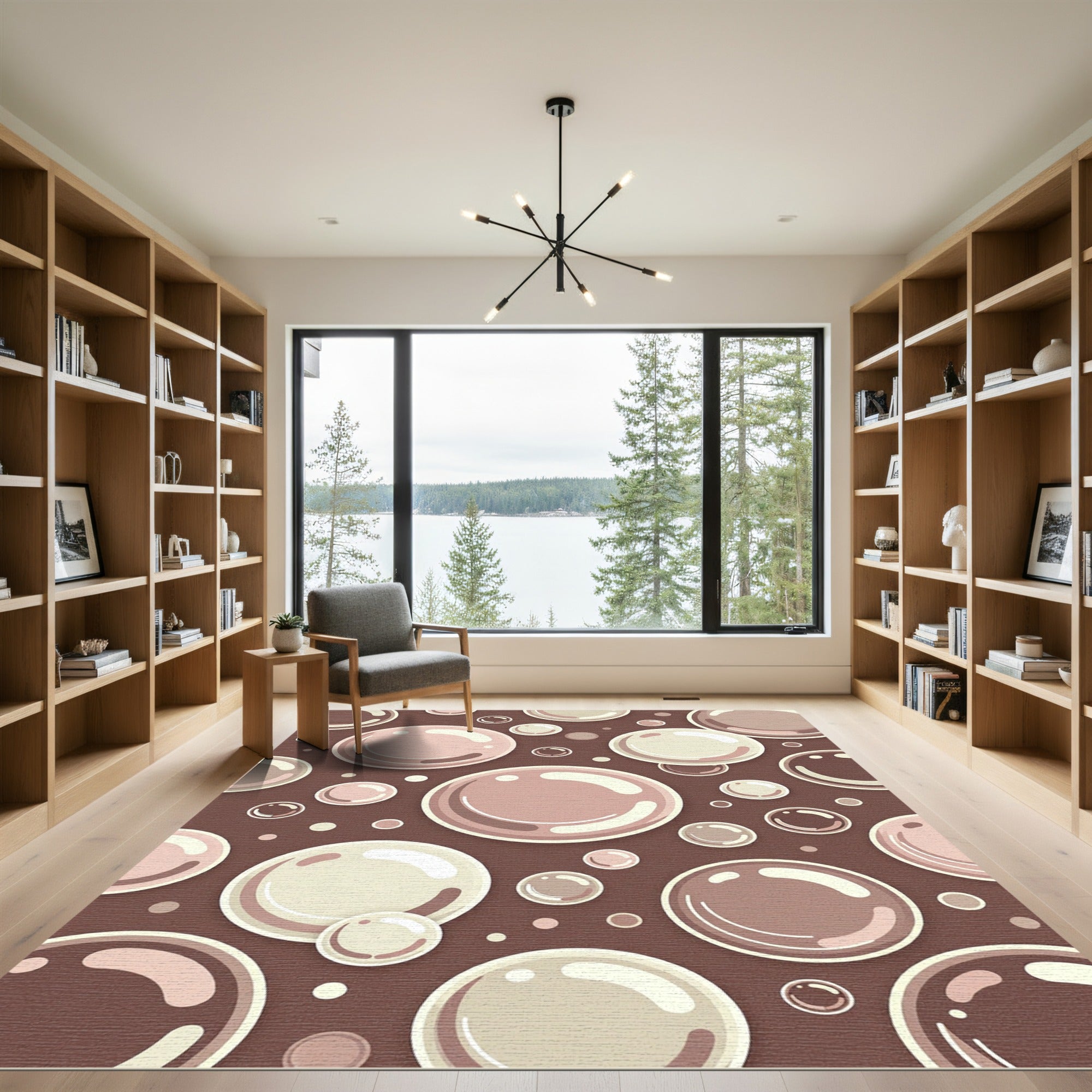 Abstract Brown Floating Bubbles Sphere Art Rug