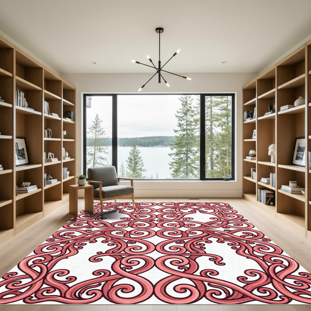 Elegant Dusty Rose Ornate Scroll Rug