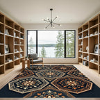 Ornate Octagonal Floral Black Gold Rug