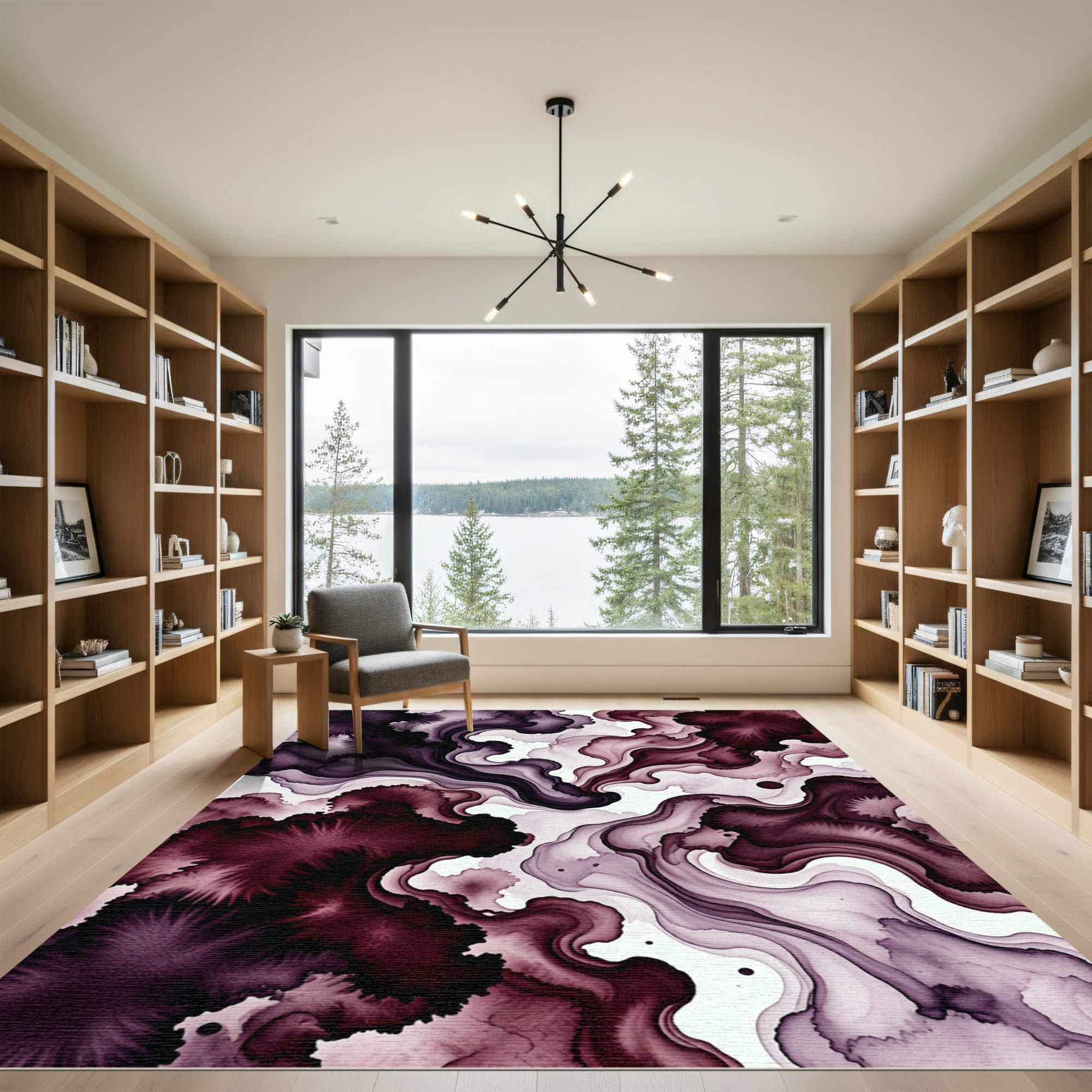 Deep Wine Fluid Ink Abstract Wave Rug