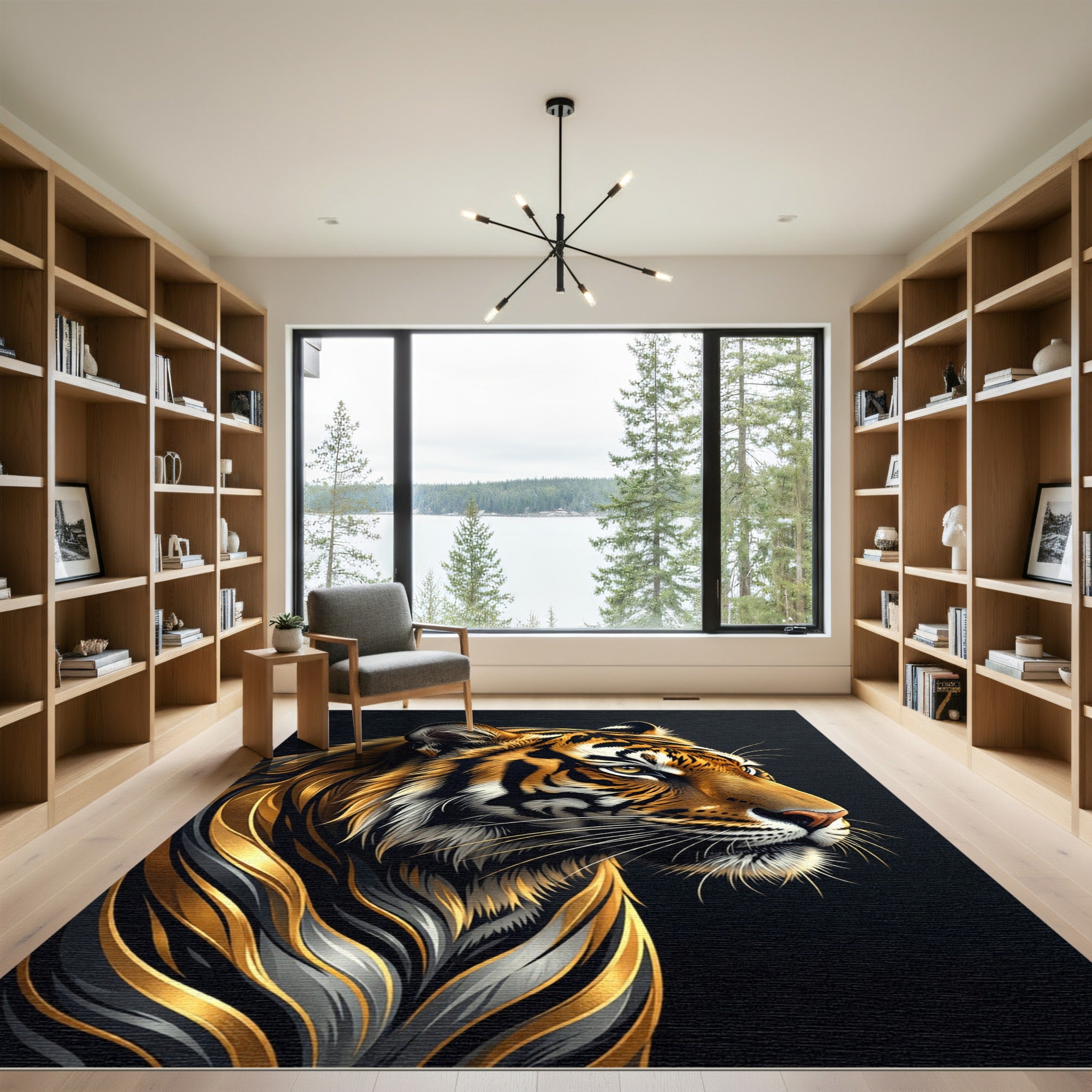 Majestic Golden Tiger Profile Art Rug