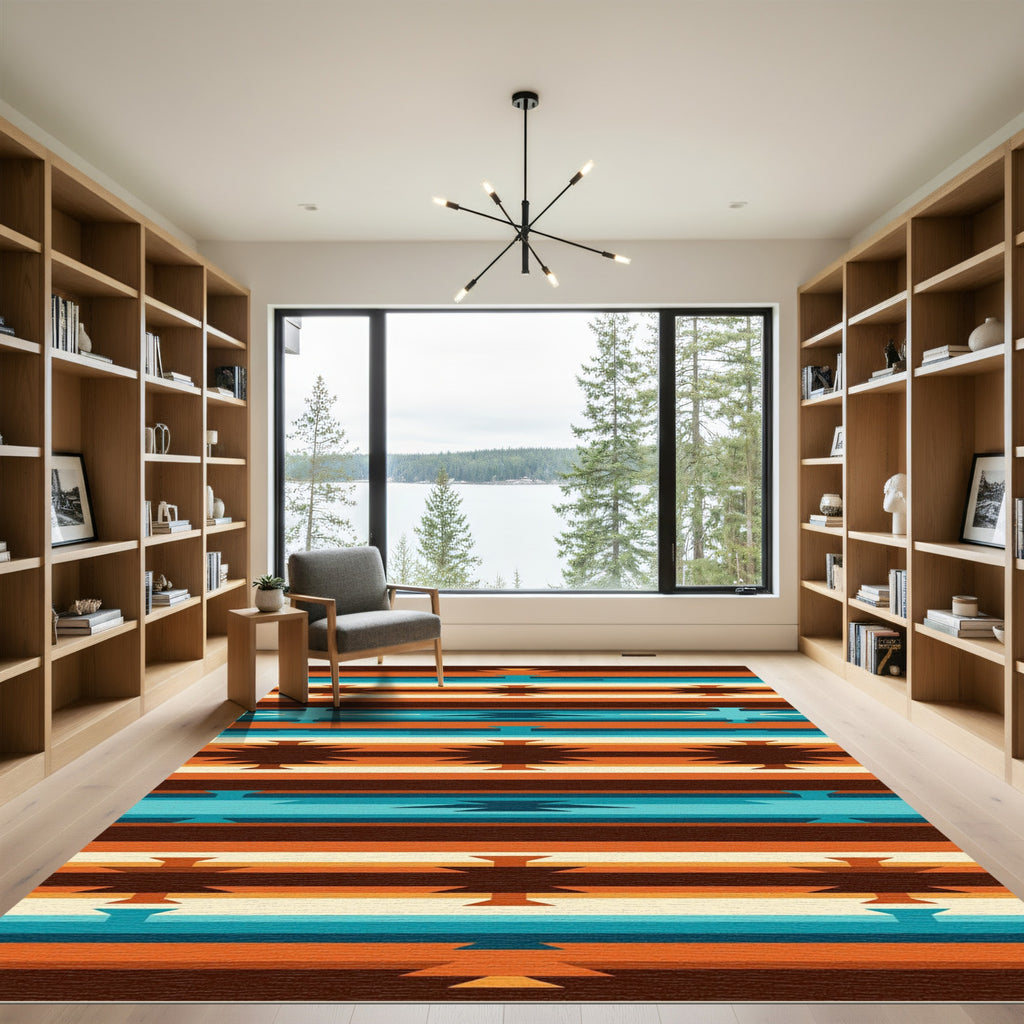 Southwest Geometric Teal and Burnt Orange Runner Rug