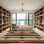 Southwest Geometric Teal and Burnt Orange Runner Rug