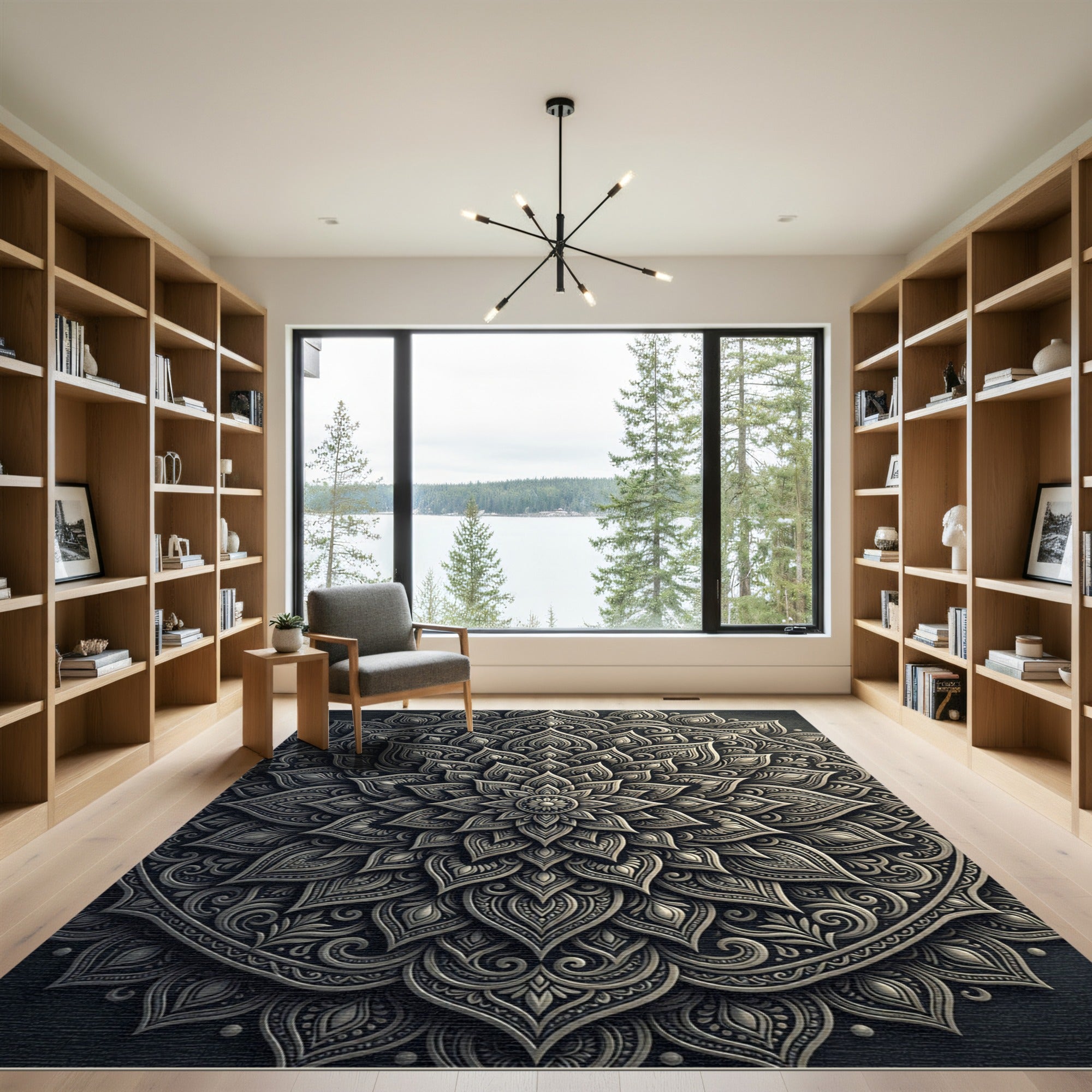Intricate Metallic Circular Floral Mandala Rug