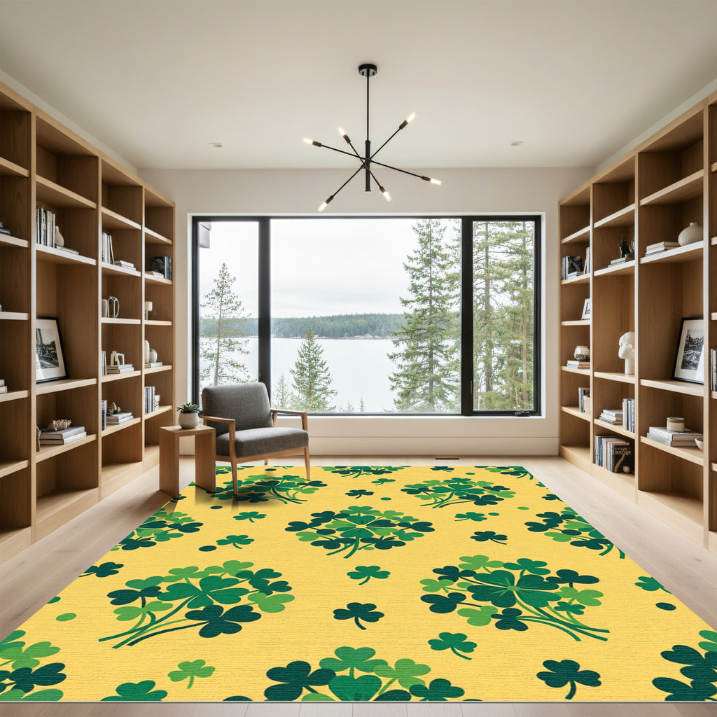 Golden Yellow Green Clover Bouquets Rug