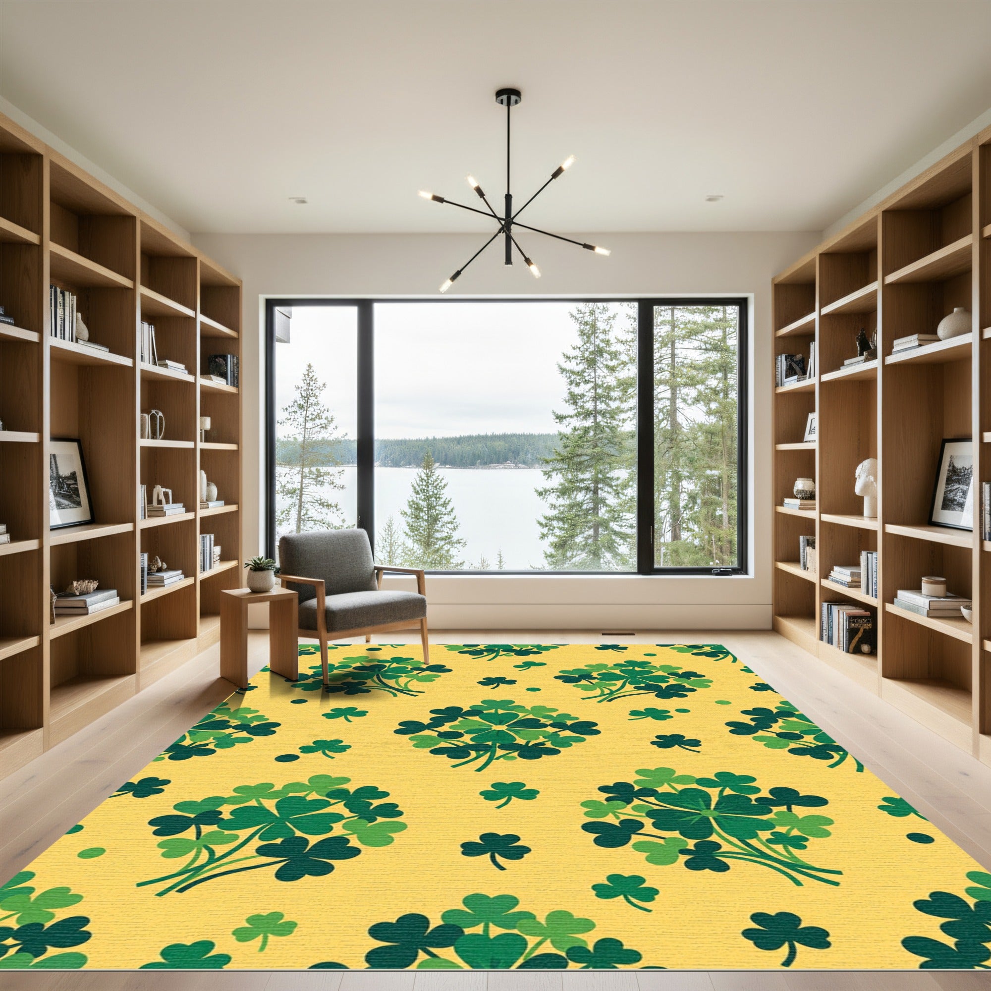 Golden Yellow Green Clover Bouquets Rug