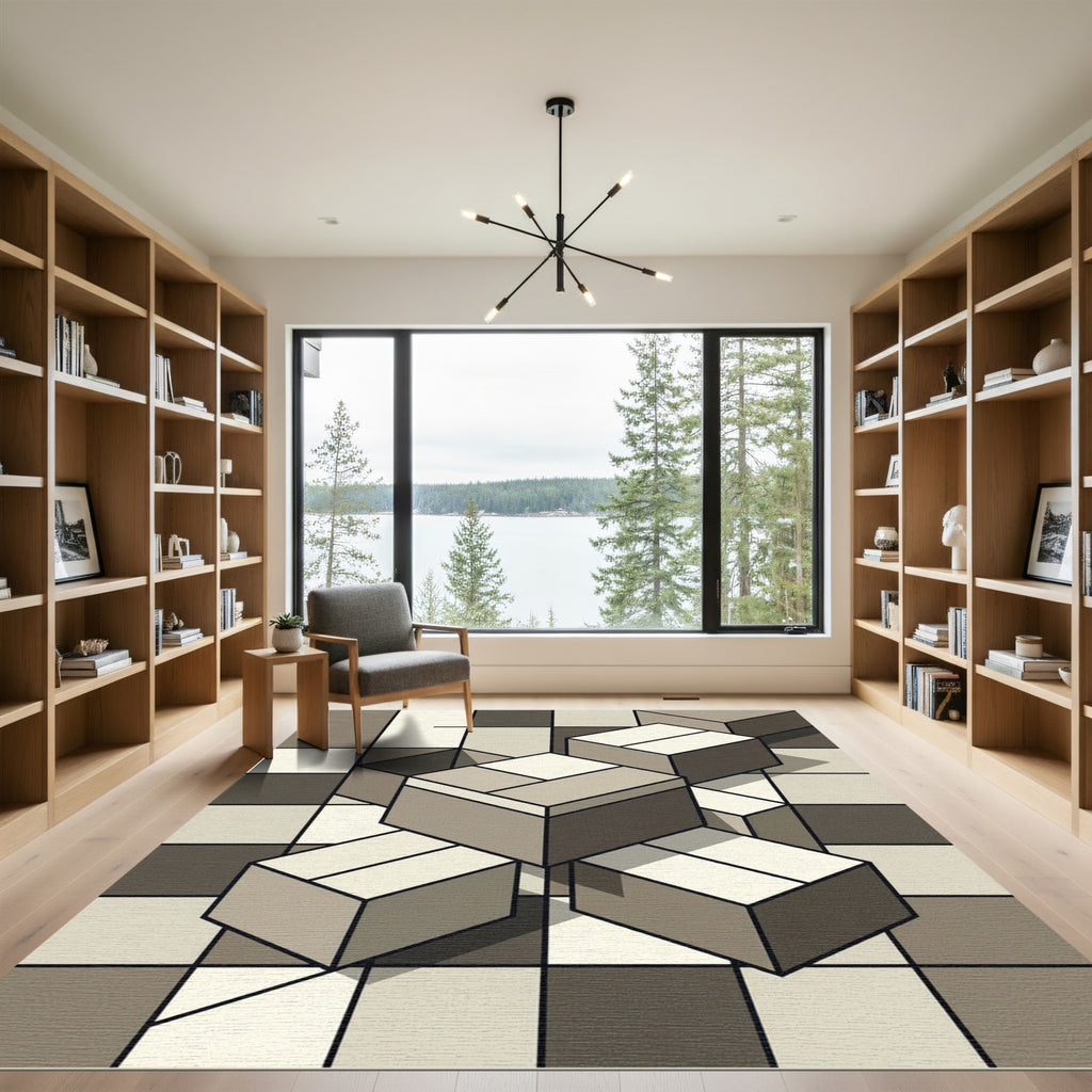 Geometric Cubes In Neutral Tones Rug