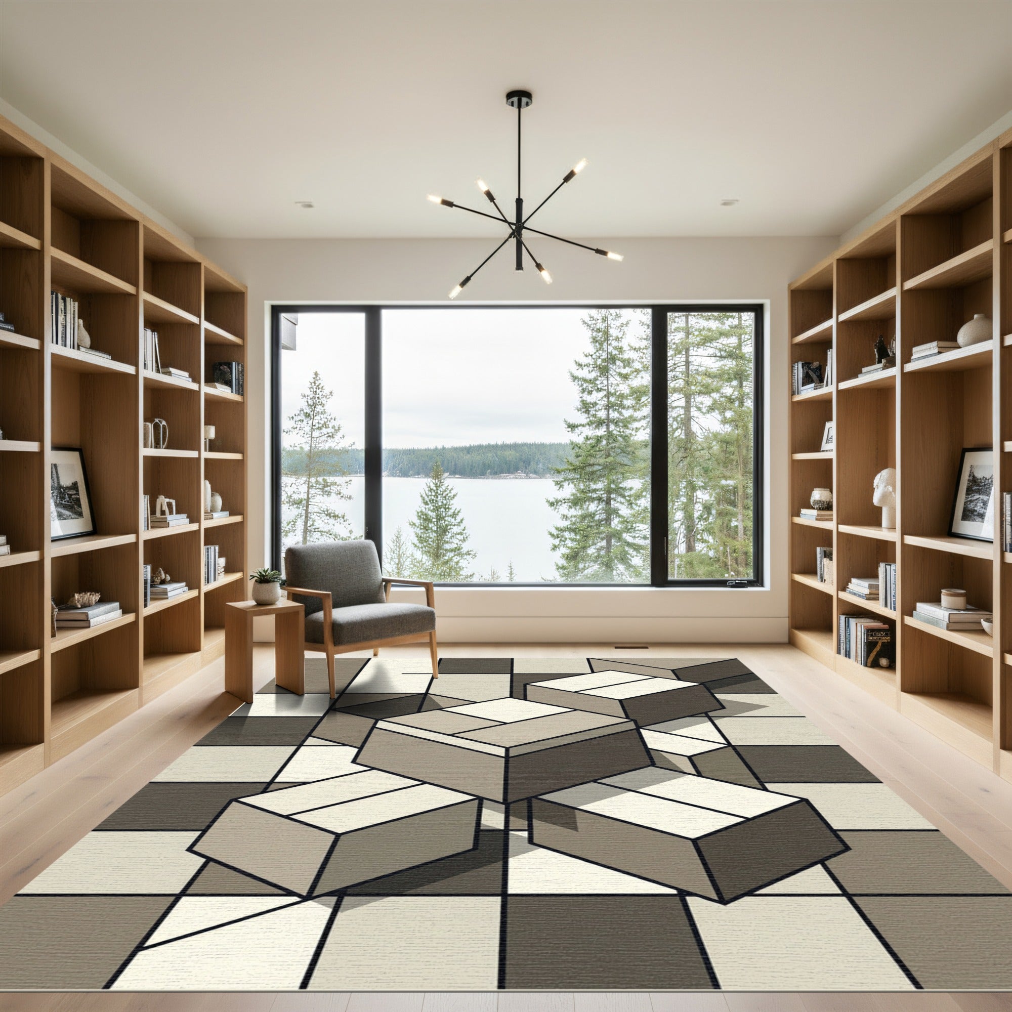 Geometric Cubes In Neutral Tones Rug