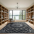 Silver Floral Sunburst Mandala Rug
