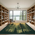 Earthy Golden Forest Pine Silhouette Rug