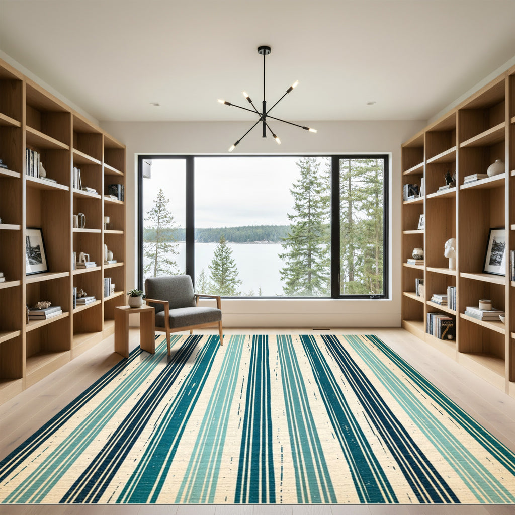 Teal and Navy Vertical Linear Stripe Rug