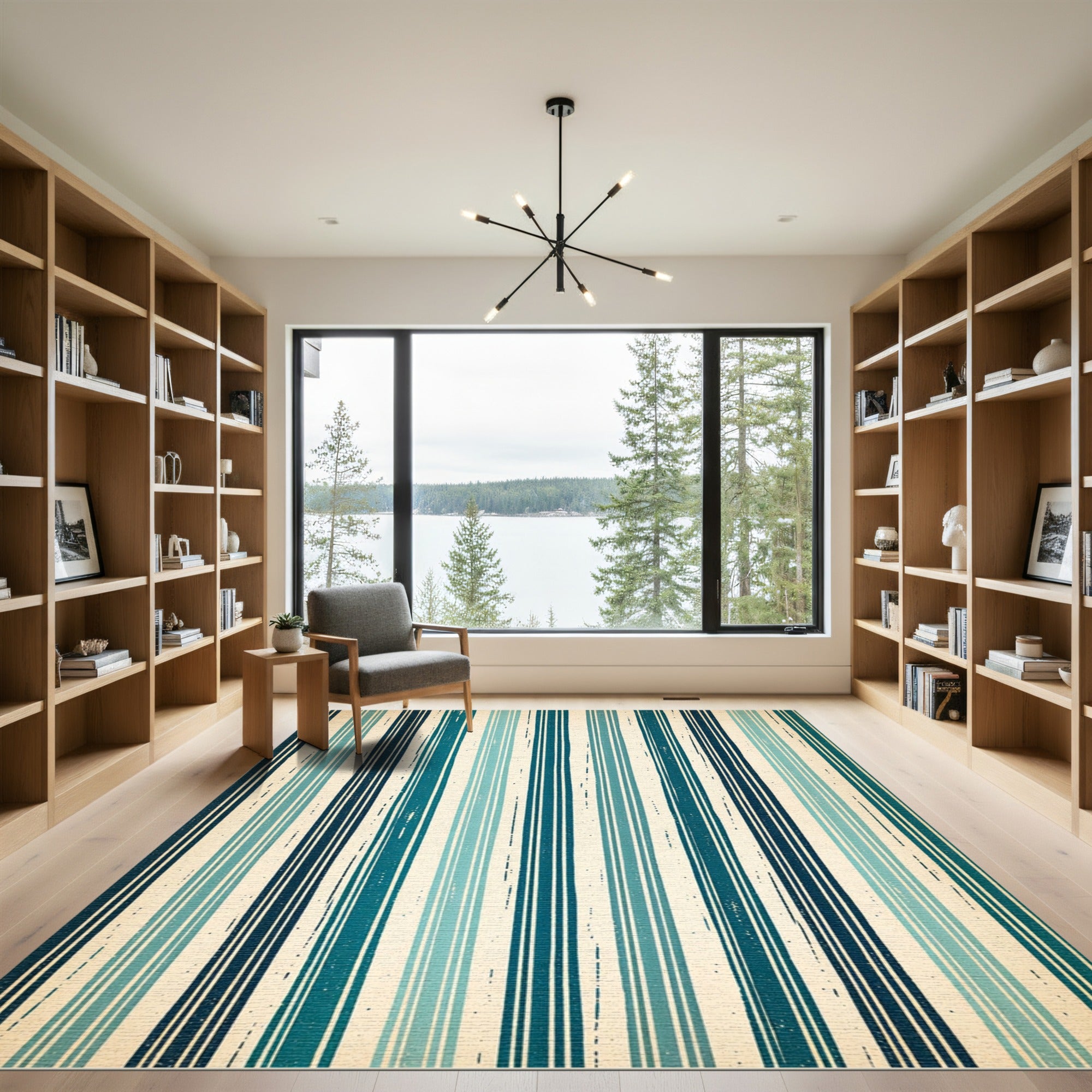 Teal and Navy Vertical Linear Stripe Rug