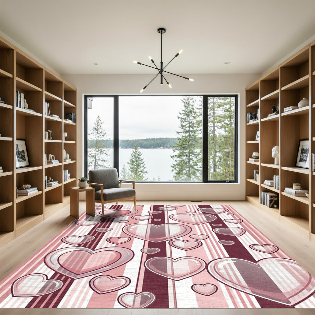 Pink Hearts with Vertical Stripes Rug