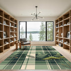 Forest Green Plaid Fern Branches Rug