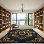 Ornate Gold Black Paw Flower Medallion Rug