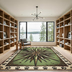 Vintage Sage Compass Star Paw Border Rug