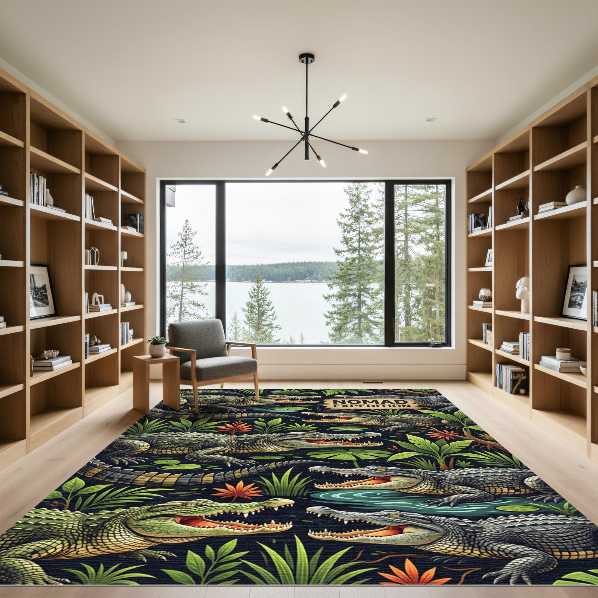 Vibrant Jungle Crocodile Reptile Scene Rug