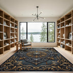 Ornate Gold Silver Victorian Medallion Rug